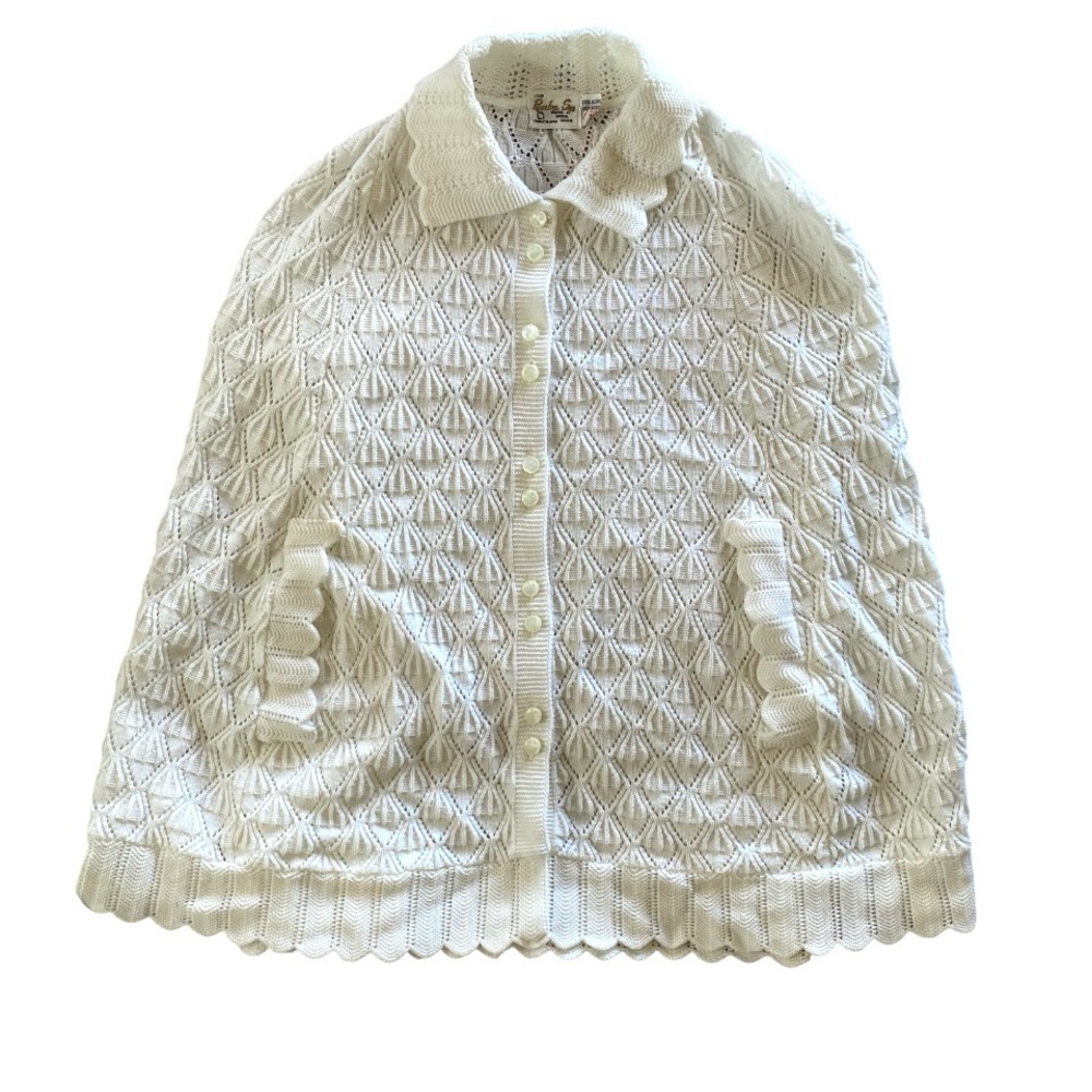 Vintage 70s Crochet Knit Poncho Layering Button Festival Cottagecore Cape Boho